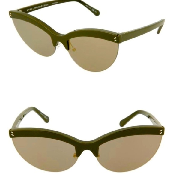 STELLA McCartney sunglasses Olive Green Mirrored Gray Lens antireflective Wicked - Picture 1 of 14